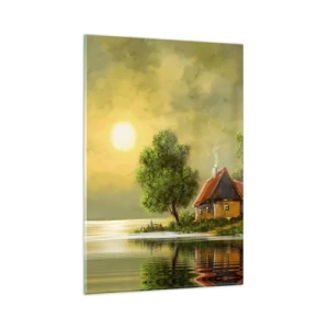 Glasbild - Bild auf glas - Seehaus im Abendlicht - 80x120cm - Schön, wie ein Bild - Moderne Wanddekoration für Wohnzimmer und Schlafzimmer ARTTOR