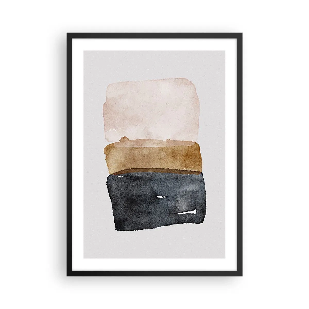 Poster in einem schwarzem Rahmen - Abstraktes Aquarell in Erdtönen - 50x70cm - Die Komposition der Farben der Erde - Moderne Wanddekoration für Wohnzimmer und Schlafzimmer ARTTOR