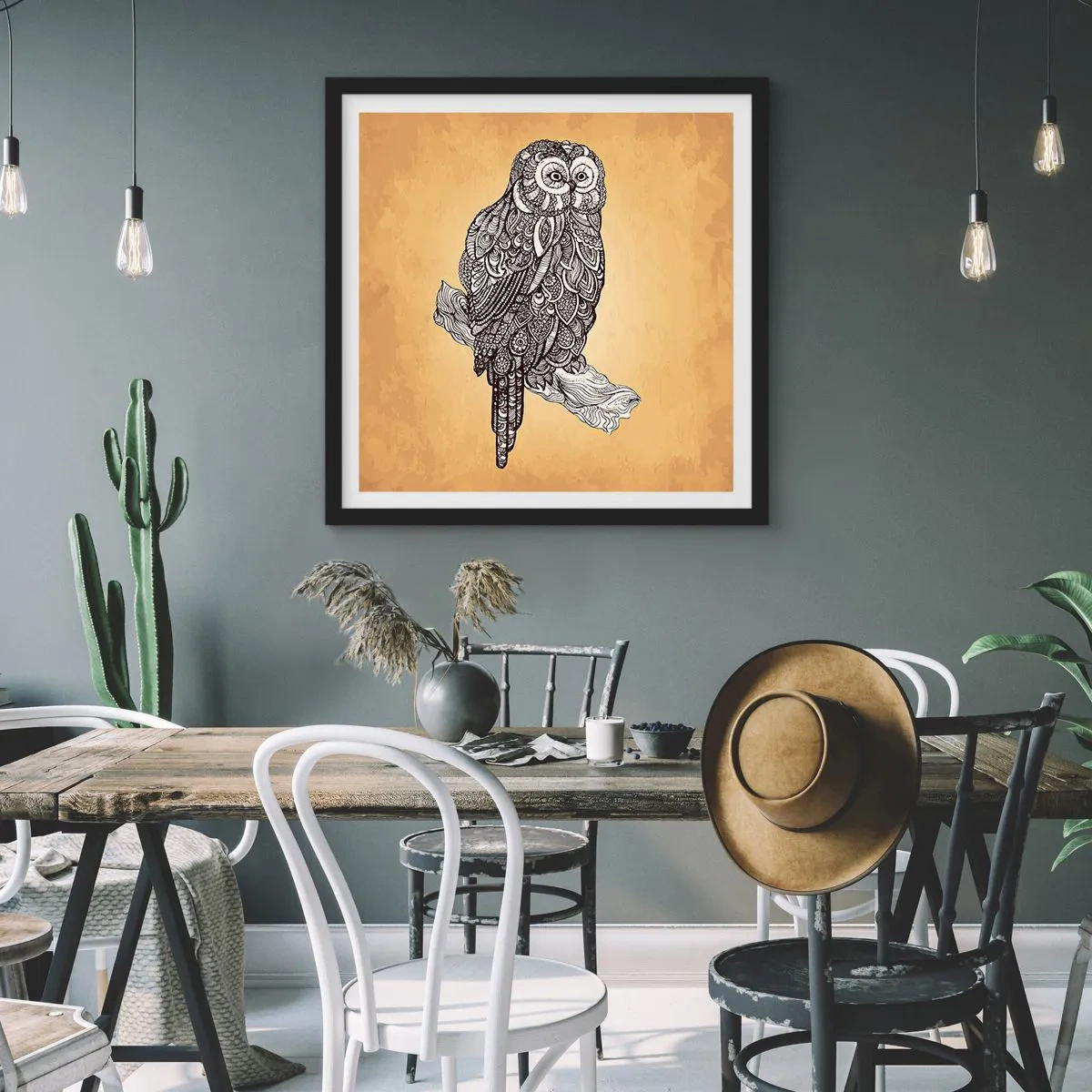 Poster in einem schwarzem Rahmen - Kunstvolle Ornamente der Weisheit - 60x60 cm