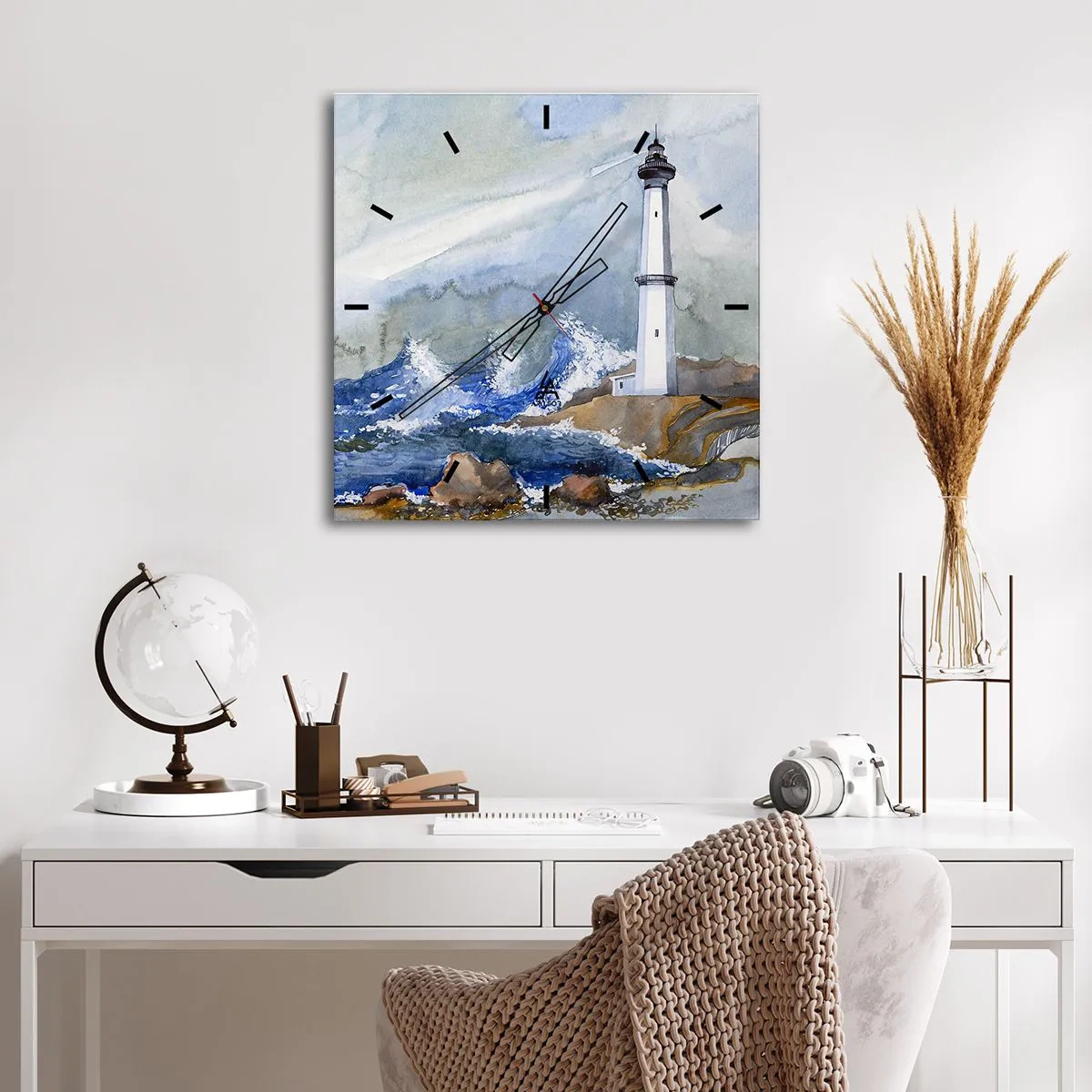 Wanduhr - Glasuhr - Ein Leuchtturm an einer felsigen Küste mit rauer See - 30x30cm - Gegen die Dunkelheit und den Sturm - Moderne Wanddekoration für Wohnzimmer und Schlafzimmer ARTTOR