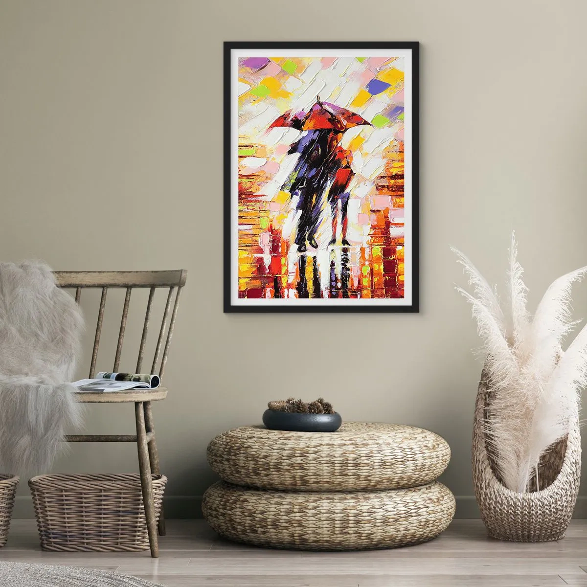 Poster in einem schwarzem Rahmen - Gemeinsam durch die Nacht und den Regen - 61x91 cm