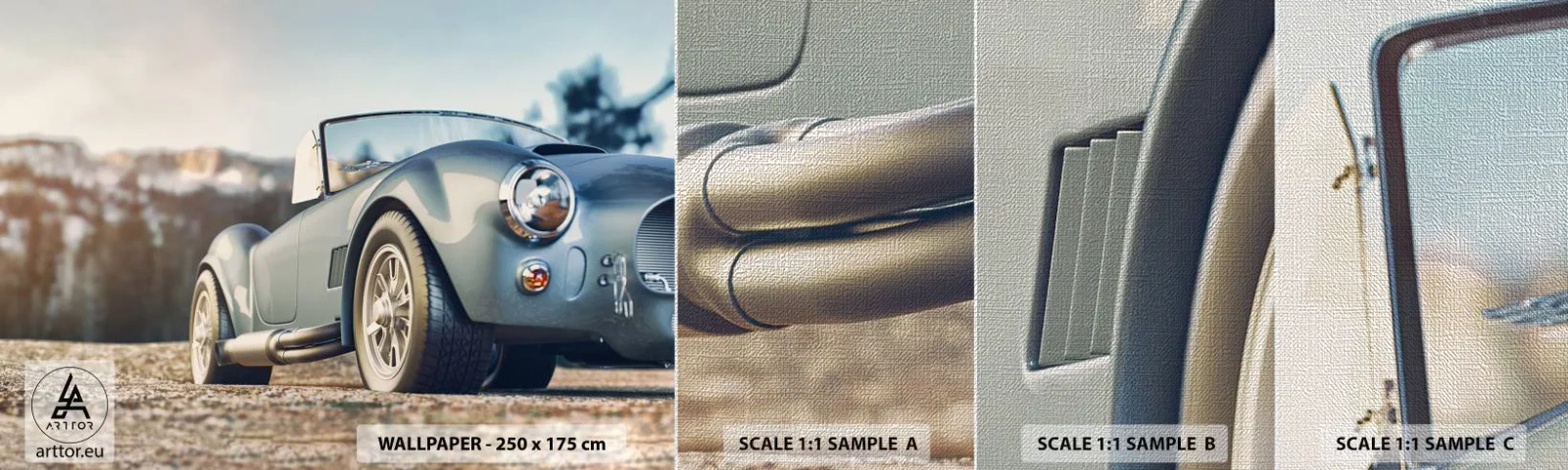 Fototapeten Muster Premium Canvas - Denn Stil zählt - Auto, Cabriolet, Reise - 100x30 cm