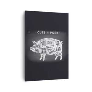 Bild auf Leinwand - Leinwandbild - Diagramm von Schweinefleischstücken auf schwarzem Hintergrund - 70x100cm - Metzger Grundierung - Moderne Wanddekoration für Wohnzimmer und Schlafzimmer ARTTOR