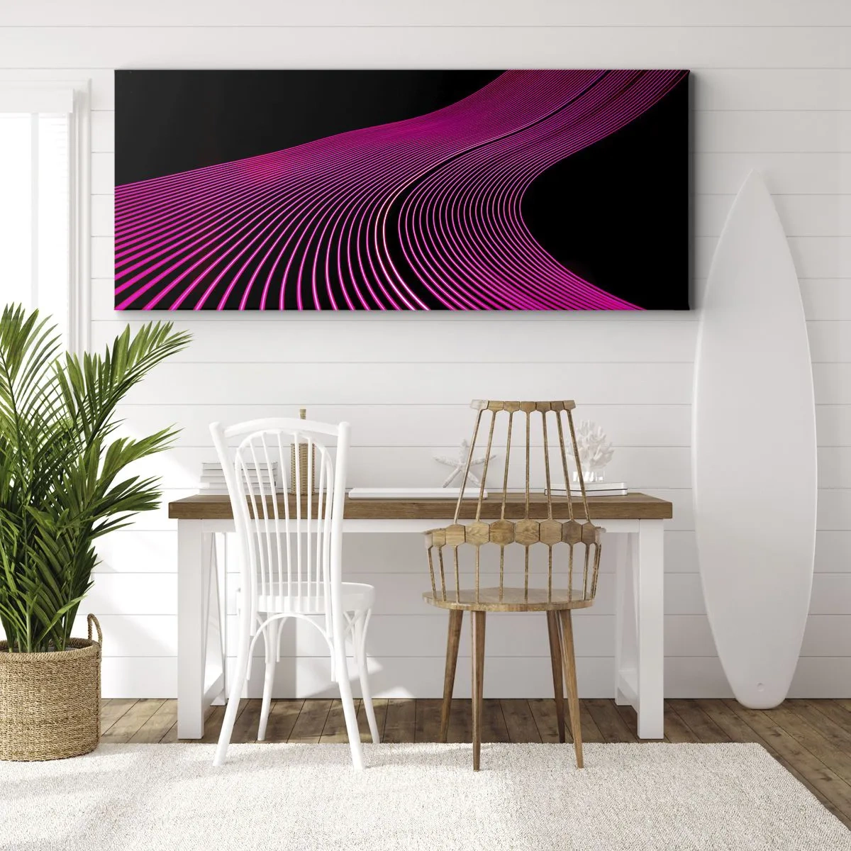 Bild auf Leinwand - Leinwandbild - Futuristische Linien in Rosatönen auf schwarzem Hintergrund - 120x50cm - Allee des Lichts - Moderne Wanddekoration für Wohnzimmer und Schlafzimmer ARTTOR