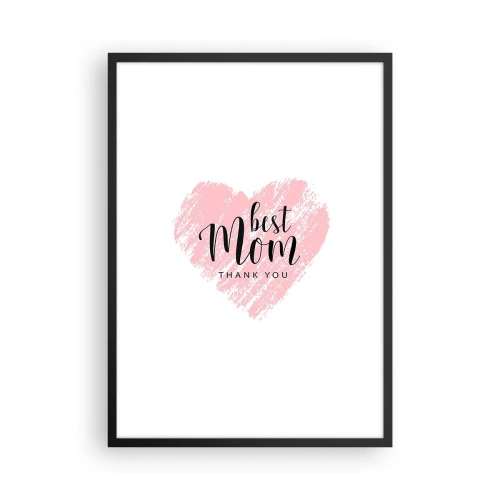 Poster in einem schwarzem Rahmen - Rosa Herz mit Text auf weißem Hintergrund im minimalistischen Stil - 50x70cm - Immer der richtige Moment - Moderne Wanddekoration für Wohnzimmer und Schlafzimmer ARTTOR