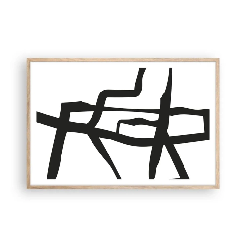 Poster in einem Rahmen aus heller Eiche - Schwarz-Weiß-Design - 91x61 cm