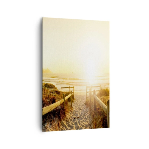 Bild auf Leinwand - Leinwandbild - Weg zum Strand bei goldenem Sonnenuntergang - 80x120cm - Über die Düne, der Sonne entgegen - Moderne Wanddekoration für Wohnzimmer und Schlafzimmer ARTTOR