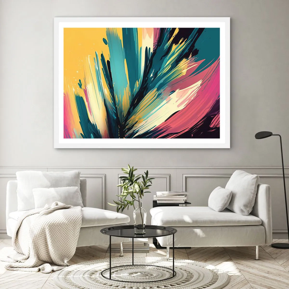 Poster in einem weißen Rahmen - Komposition – eine Explosion der Freude - 100x70 cm