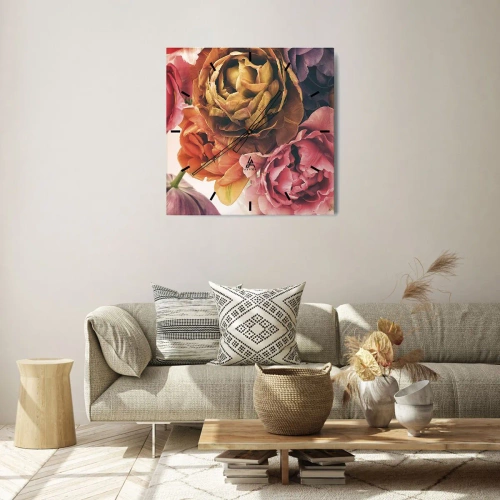 Wanduhr - Glasuhr - Ein Strauß verschiedener Blumen in intensiven Farben - 30x30cm - Eine Feier des Lebens - Moderne Wanddekoration für Wohnzimmer und Schlafzimmer ARTTOR