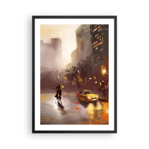 Poster in einem schwarzem Rahmen - Ein Aquarell einer nächtlichen Stadt im Licht der Laternen - 50x70cm - Im Licht von New York - Moderne Wanddekoration für Wohnzimmer und Schlafzimmer ARTTOR