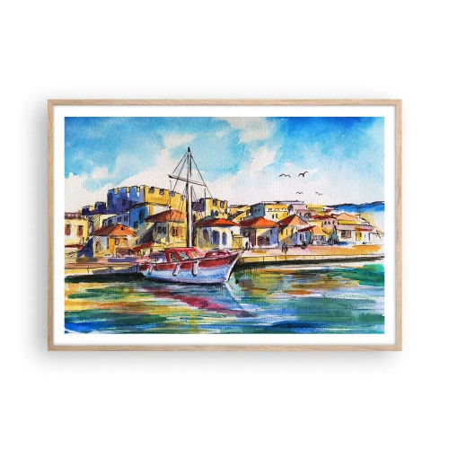 Poster in einem Rahmen aus heller Eiche - Regenbogennachmittag - 100x70 cm