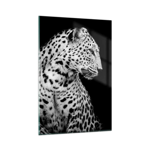 Glasbild - Bild auf glas - Schwarz-Weiß-Bild eines Leoparden auf schwarzem Hintergrund - 80x120cm - Rechtes Profil perfekt! - Moderne Wanddekoration für Wohnzimmer und Schlafzimmer ARTTOR