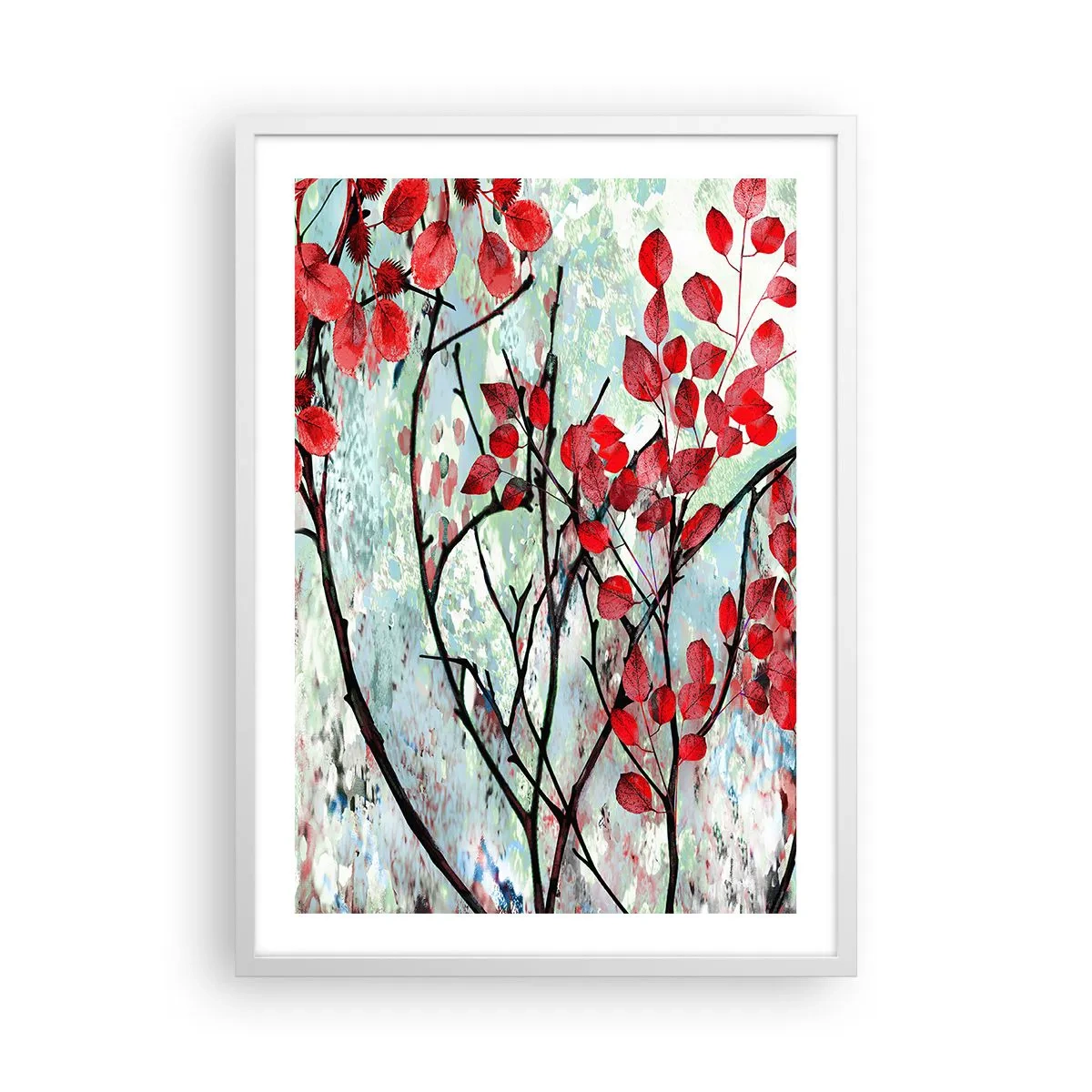 Poster in einem weißen Rahmen - Baum in Scharlachrot - 50x70 cm