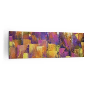 Bild auf Leinwand - Leinwandbild - Abstrakte Komposition einer Metropole in Gelb- und Lilatönen - 160x50cm - Metropolitische Komposition - Moderne Wanddekoration für Wohnzimmer und Schlafzimmer ARTTOR