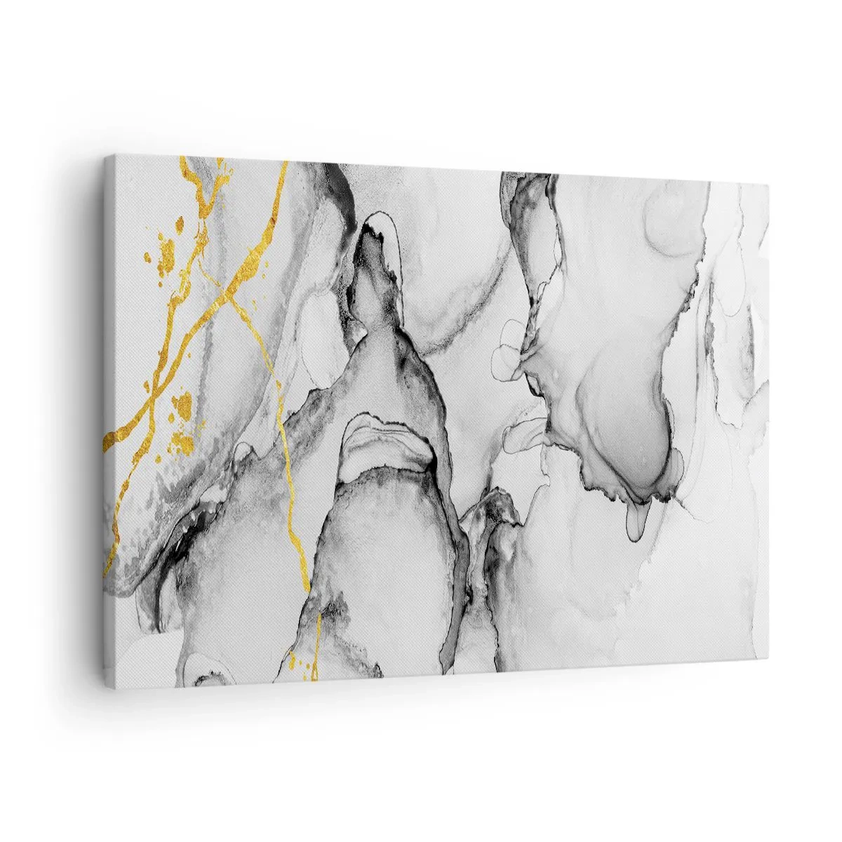 Bild auf Leinwand - Leinwandbild - Abstrakte schwarz-weiße Muster mit goldenen Akzenten - 70x50cm - Komposition mit Goldmotiv - Moderne Wanddekoration für Wohnzimmer und Schlafzimmer ARTTOR