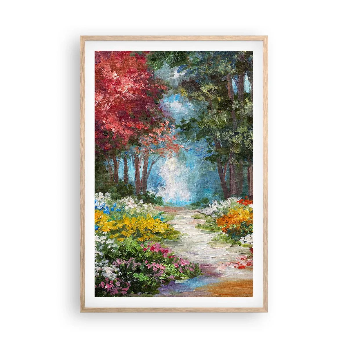 Poster in einem Rahmen aus heller Eiche - Waldgarten, Blumenwald - 61x91 cm