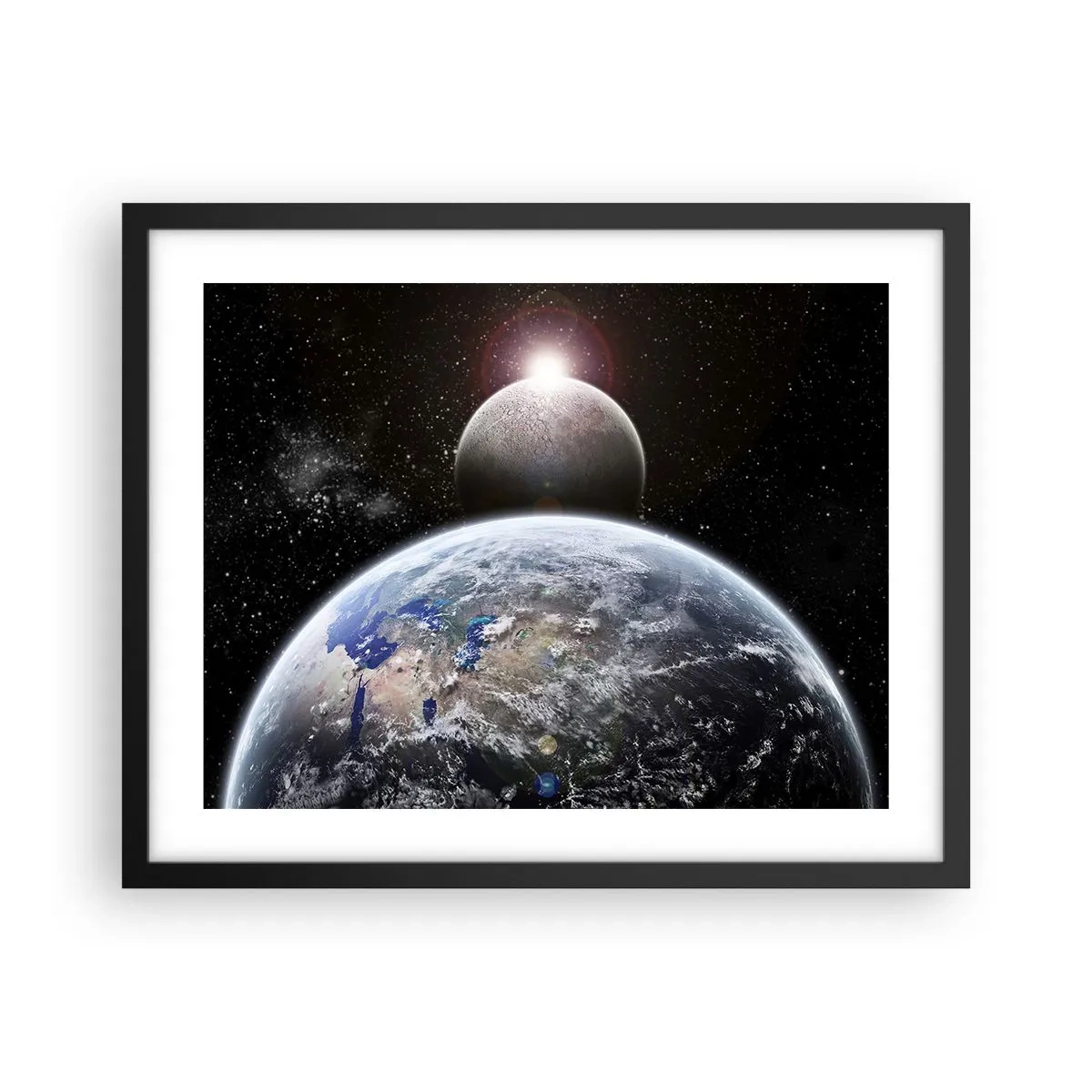 Poster in einem schwarzem Rahmen - Weltraumlandschaft - Sonnenaufgang - 50x40 cm