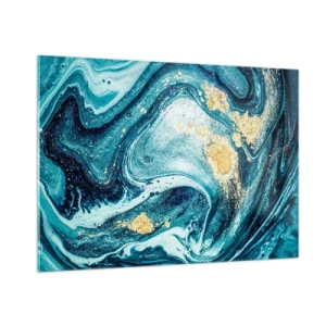 Glasbild - Bild auf glas - Abstrakte Wirbel in Türkis- und Goldtönen - 100x70cm - Blauer Wirbel - Moderne Wanddekoration für Wohnzimmer und Schlafzimmer ARTTOR