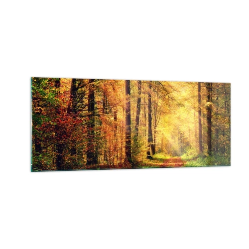 Glasbild - Bild auf glas - Waldgoldene Stille - 100x40 cm