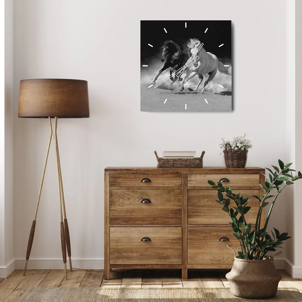 Wanduhr - Glasuhr - Galopp der Freiheit - 40x40 cm