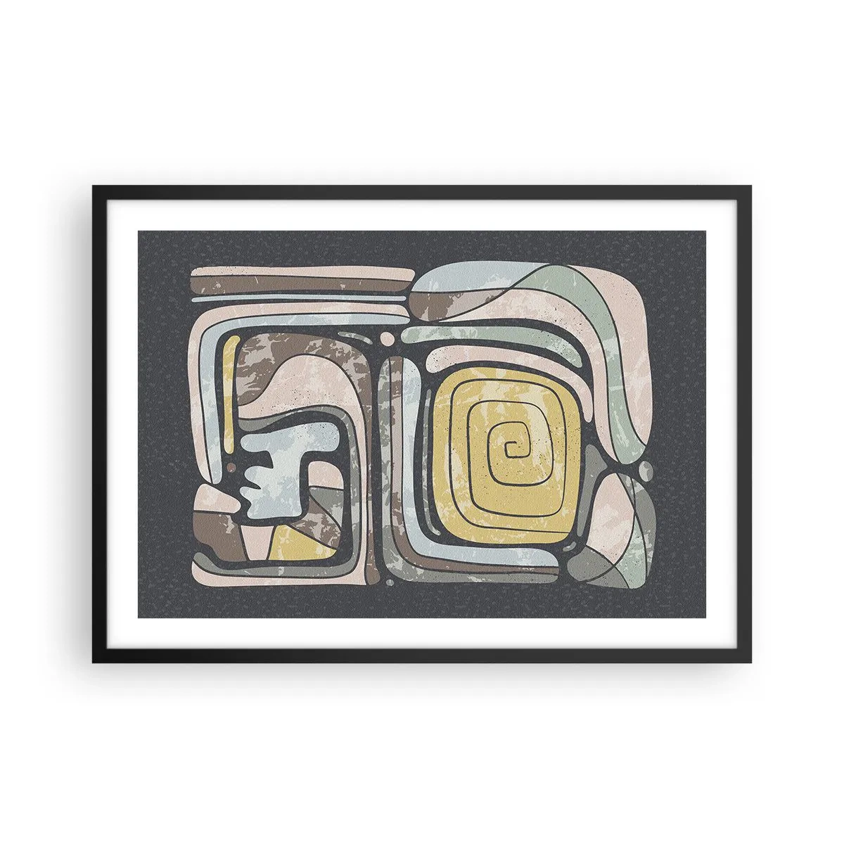 Poster in einem schwarzem Rahmen - Präkolumbianische Muster in Pastellfarben auf dunklem Hintergrund - 70x50cm - Abstraktion im präkolumbianischen Geist - Moderne Wanddekoration für Wohnzimmer und Schlafzimmer ARTTOR