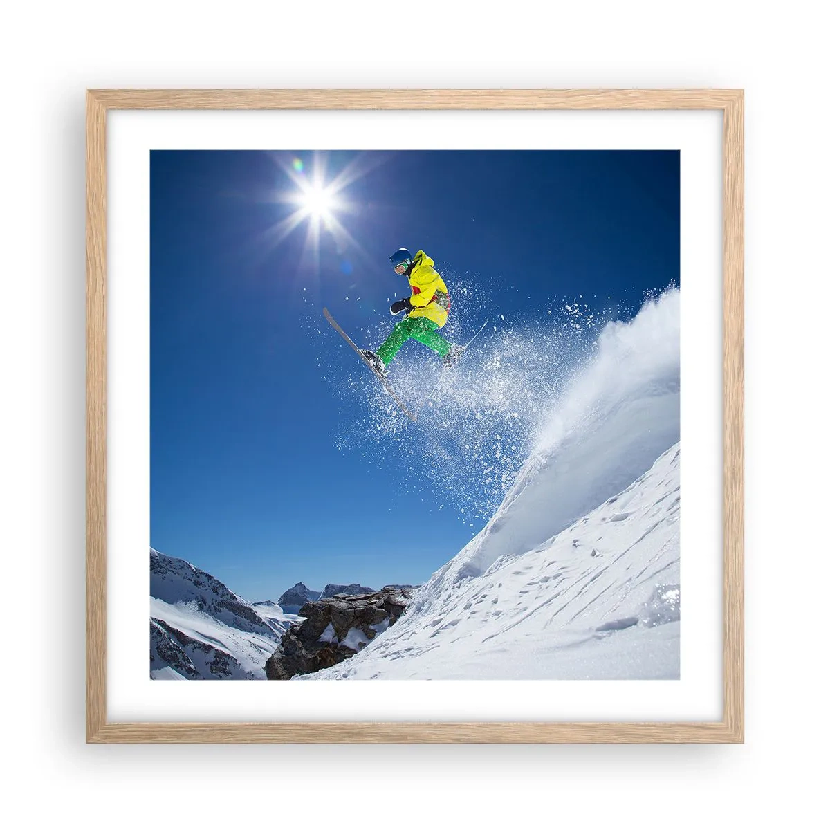 Poster in einem Rahmen aus heller Eiche - Tanzen mit den Bergen - 50x50 cm