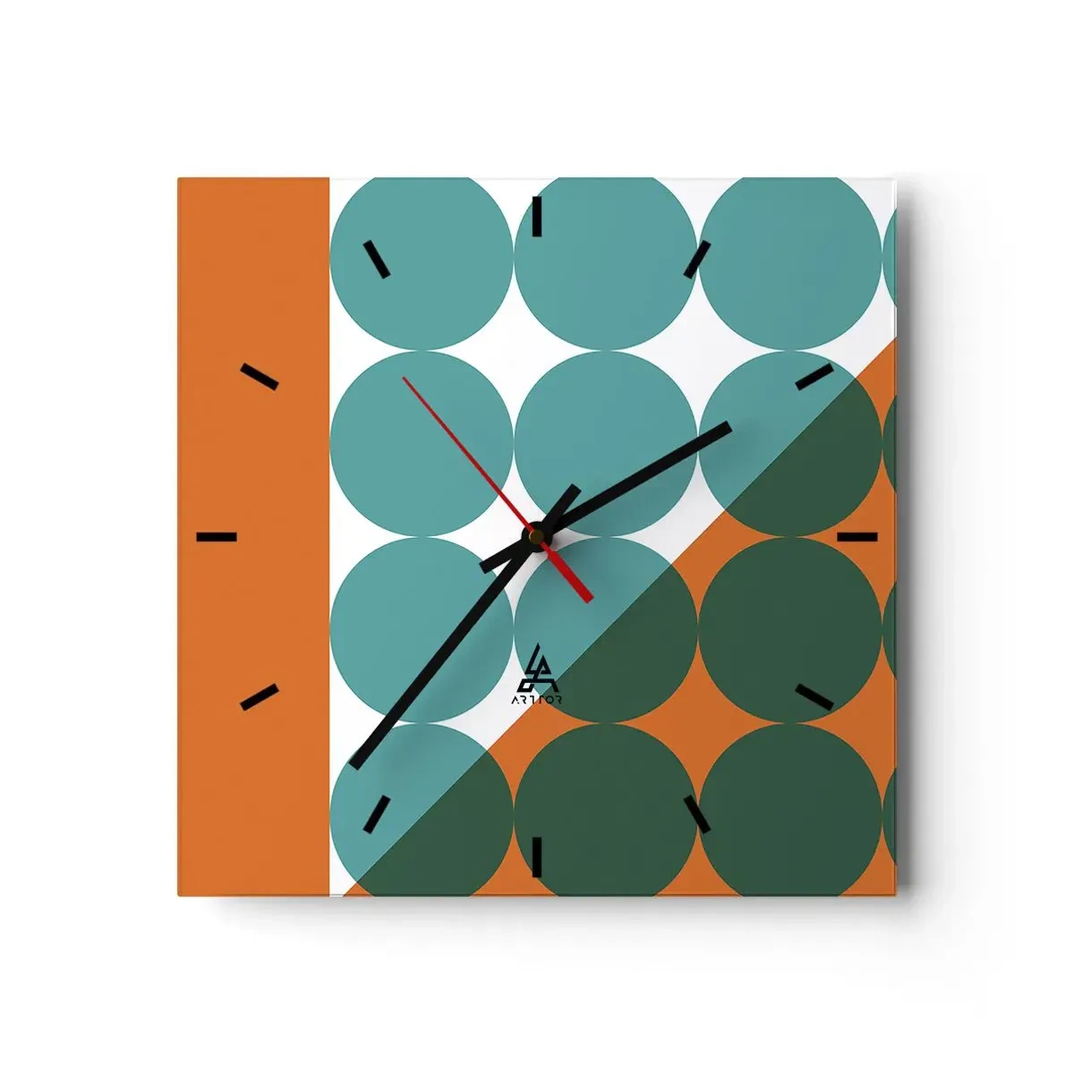 Wanduhr - Glasuhr - Geometrische Muster in Kontrastfarben - 30x30cm - Nach oben und schräg - Moderne Wanddekoration für Wohnzimmer und Schlafzimmer ARTTOR