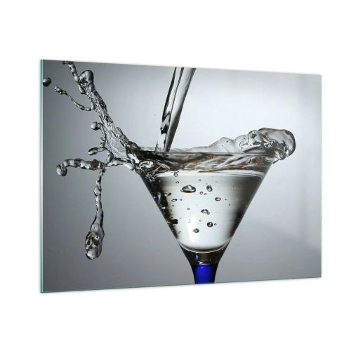 Glasbild - Bild auf glas - Flüssigkeit in einem Martini-Glas spritzt vor grauem Hintergrund - 100x70cm - Am Rand der Tasse - Moderne Wanddekoration für Wohnzimmer und Schlafzimmer ARTTOR