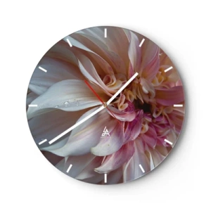 Wanduhr - Glasuhr - Nahaufnahme einer Dahlienblüte in Rosa- und Weißtönen - 30x30cm - Blühende Frische - Moderne Wanddekoration für Wohnzimmer, Küche und Schlafzimmer ARTTOR