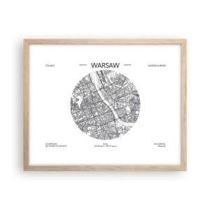 Poster in einem Rahmen aus heller Eiche - Anatomie von Warschau - 50x40 cm
