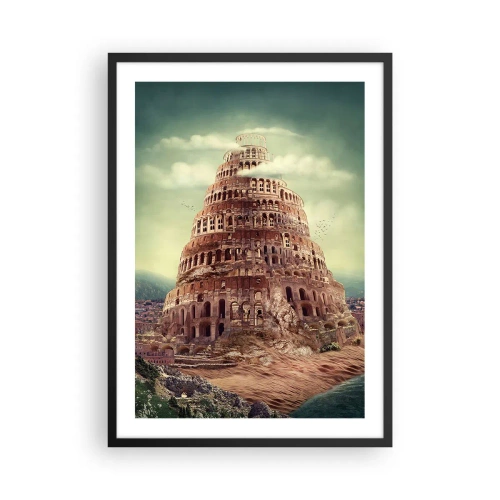 Poster in einem schwarzem Rahmen - Der mythische Turm von Babel in einer malerischen Landschaft - 50x70cm - Turm von Babylon - Moderne Wanddekoration für Wohnzimmer und Schlafzimmer ARTTOR