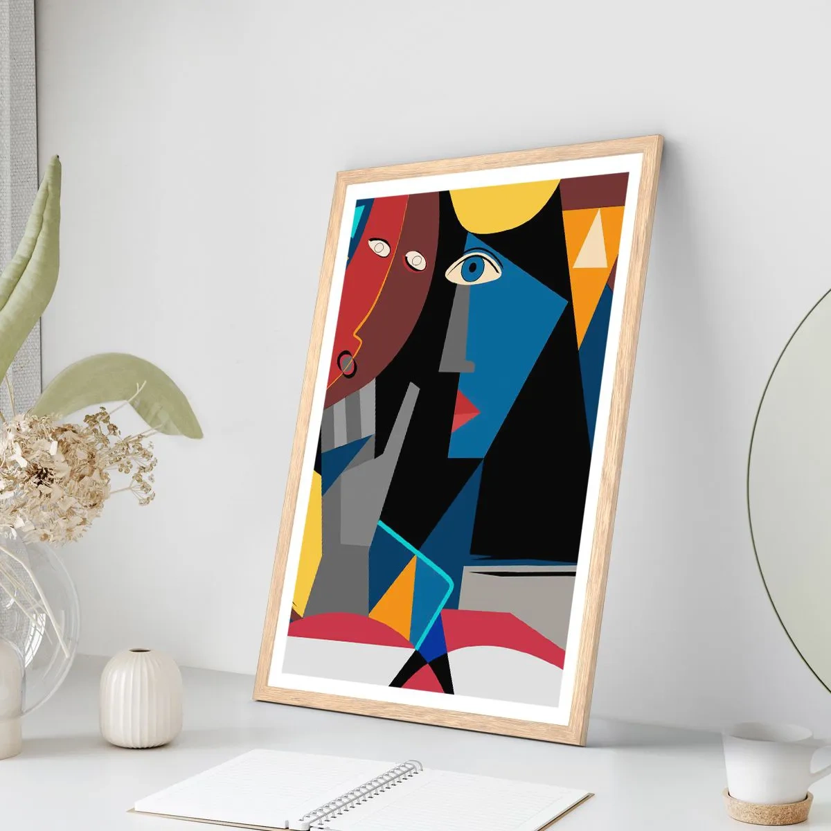 Poster in einem Rahmen aus heller Eiche - Gespräch zwischen Kubisten - 61x91 cm