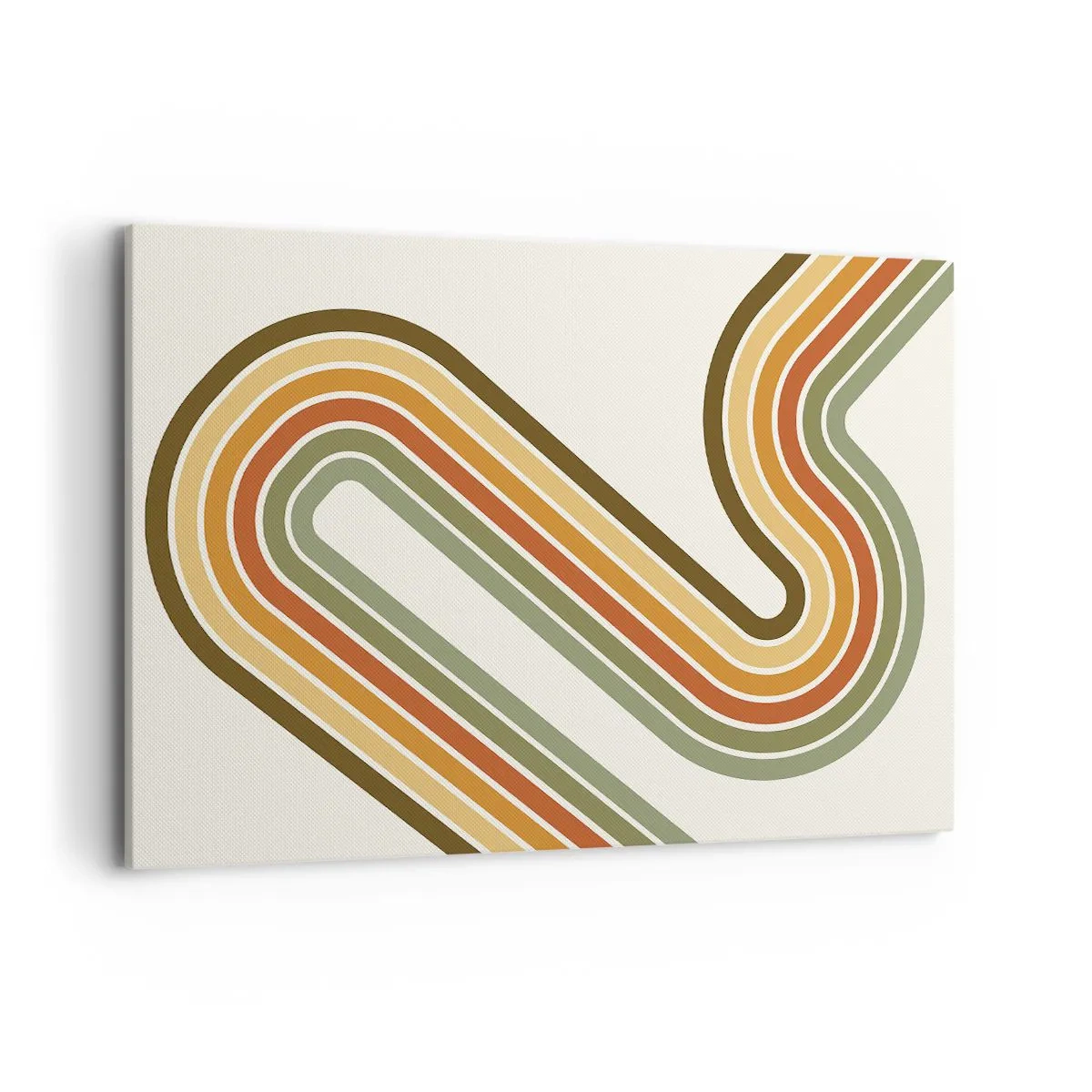 Bild auf Leinwand - Leinwandbild - Geometrisches Muster in Grün-, Orange- und Beigetönen auf hellem Hintergrund - 120x80cm - Zickzack zum Ziel - Moderne Wanddekoration für Wohnzimmer und Schlafzimmer ARTTOR