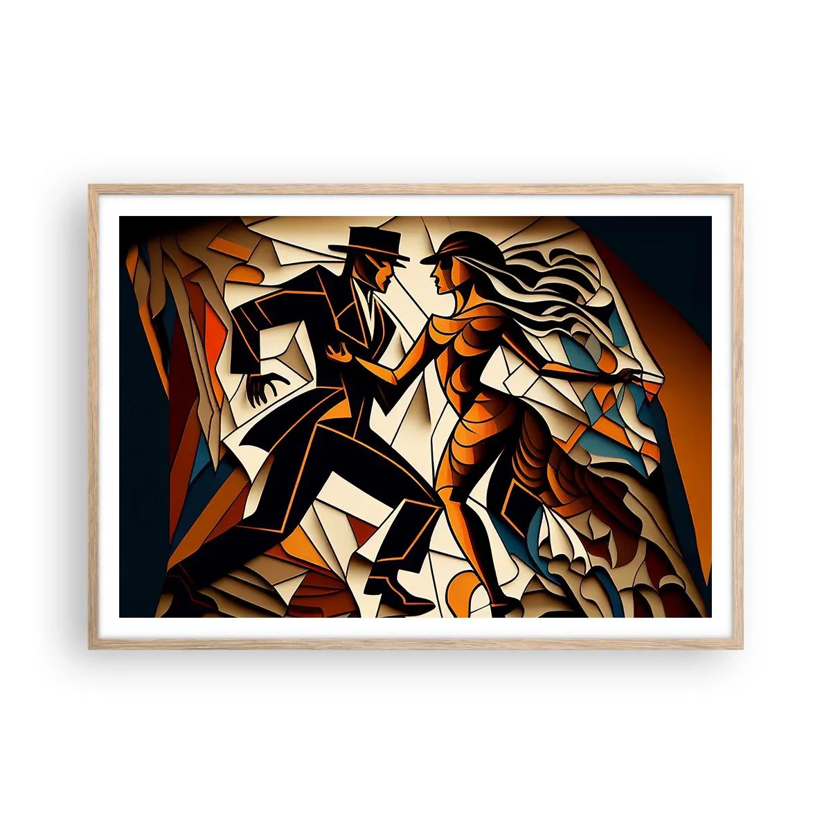 Poster in einem Rahmen aus heller Eiche - Tanz der Passion und Leidenschaft - 100x70 cm