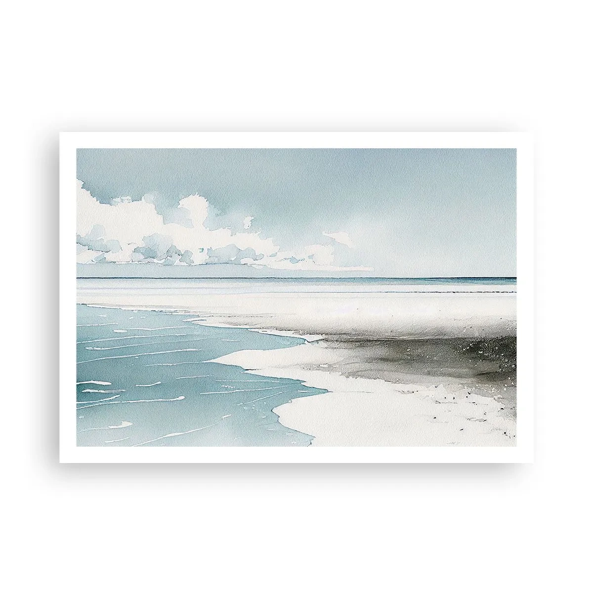 Poster - Ruhiges Meer und Strand in hellen Blautönen - 100x70cm - Sanfte Flut - Moderne Wanddekoration für Wohnzimmer und Schlafzimmer ARTTOR