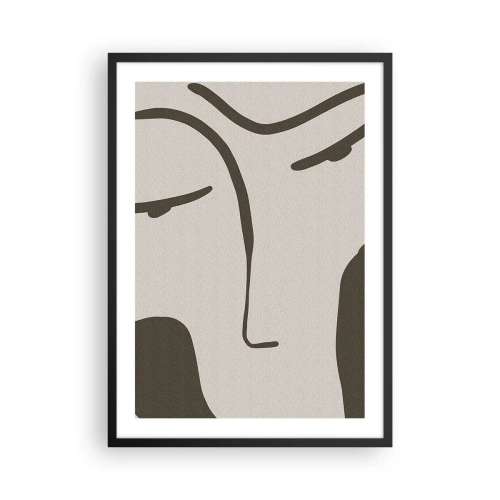 Poster in einem schwarzem Rahmen - Minimalistisches Gesichtsporträt - 50x70cm - Wie ein Modigliani-Gemälde - Moderne Wanddekoration für Wohnzimmer und Schlafzimmer ARTTOR