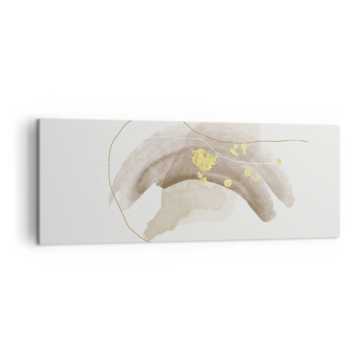 Bild auf Leinwand - Leinwandbild - Eine abstrakte Komposition in Beige- und Goldtönen. - 140x50cm - Im Weltraum begegnet - Moderne Wanddekoration für Wohnzimmer und Schlafzimmer ARTTOR