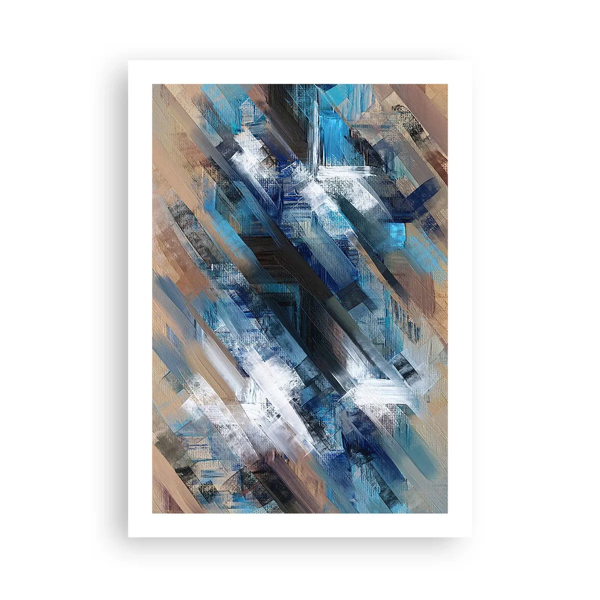 Poster - Eine abstrakte Komposition mit diagonalen Linien in Blautönen. - 50x70cm - Auf einer blauen Diagonale - Moderne Wanddekoration für Wohnzimmer und Schlafzimmer ARTTOR