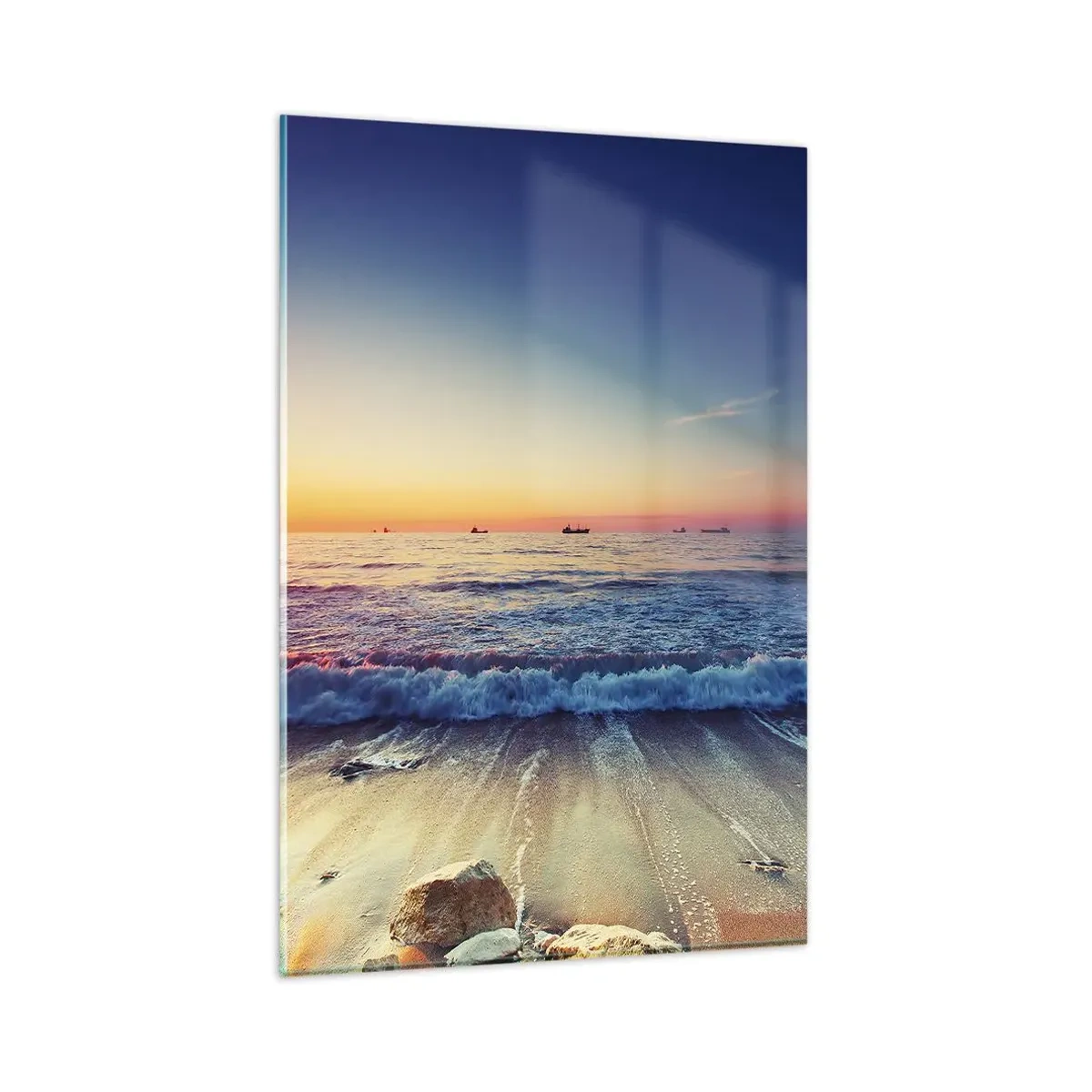Glasbild - Bild auf glas - Sonnenuntergang über einem ruhigen Meer mit Wellen - 80x120cm - Was ist mit dem Horizont? - Moderne Wanddekoration für Wohnzimmer und Schlafzimmer ARTTOR