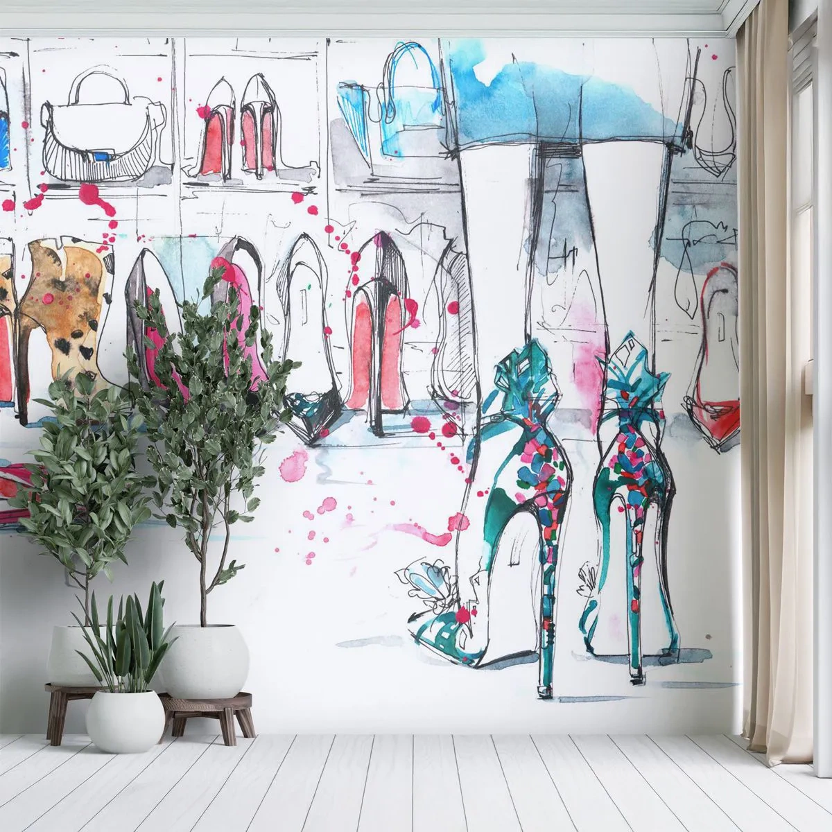 Selbstklebende Fototapete Deluxe Sticker - Sesam, mach auf - Damengarderobe, Mode, Tasche - 100x70 cm