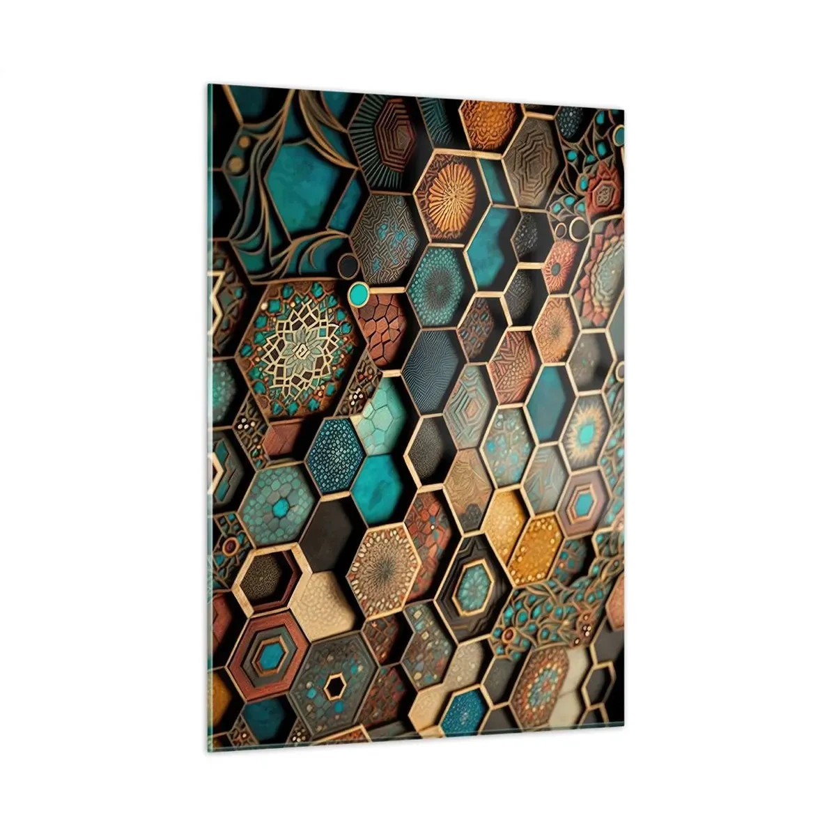 Glasbild - Bild auf glas - Mosaik mit geometrischen Mustern im orientalischen Stil - 50x70cm - Arabische Ornamente – Variation - Moderne Wanddekoration für Wohnzimmer und Schlafzimmer ARTTOR