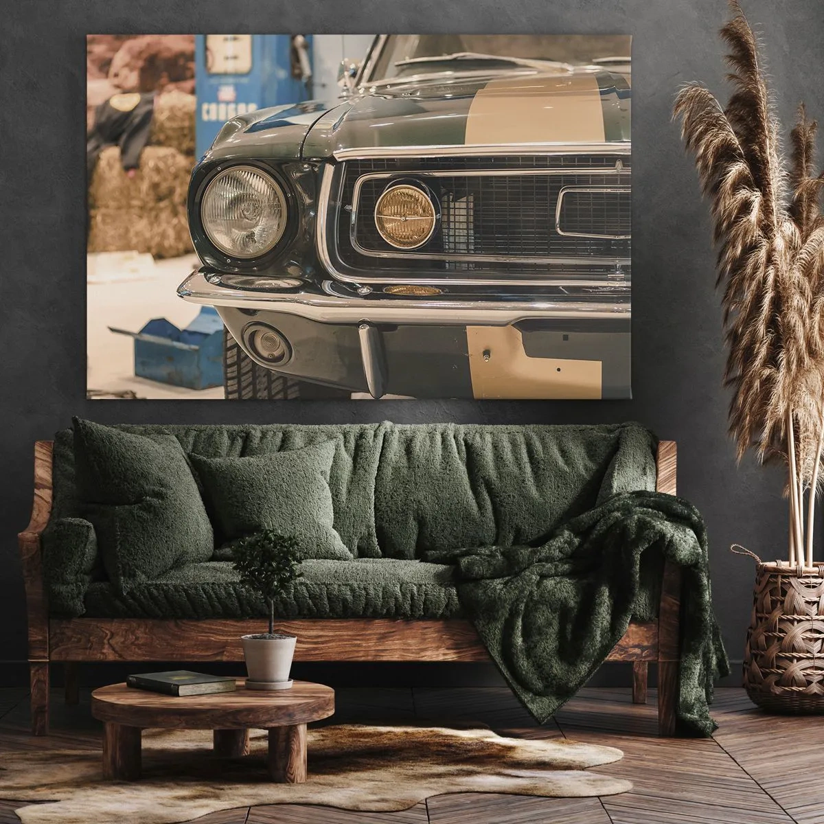 Bild auf Leinwand - Leinwandbild - Ein kultiges Retro-Auto in klassischer Umgebung - 100x70cm - Treffen mit einer Legende - Moderne Wanddekoration für Wohnzimmer und Schlafzimmer ARTTOR