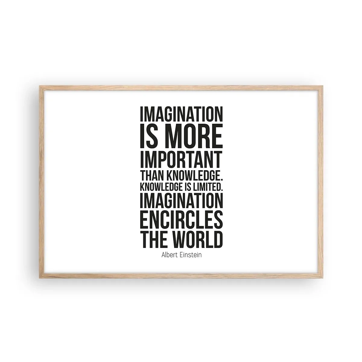 Poster in einem Rahmen aus heller Eiche - Einstein über die Kraft der Vorstellungskraft - 91x61 cm