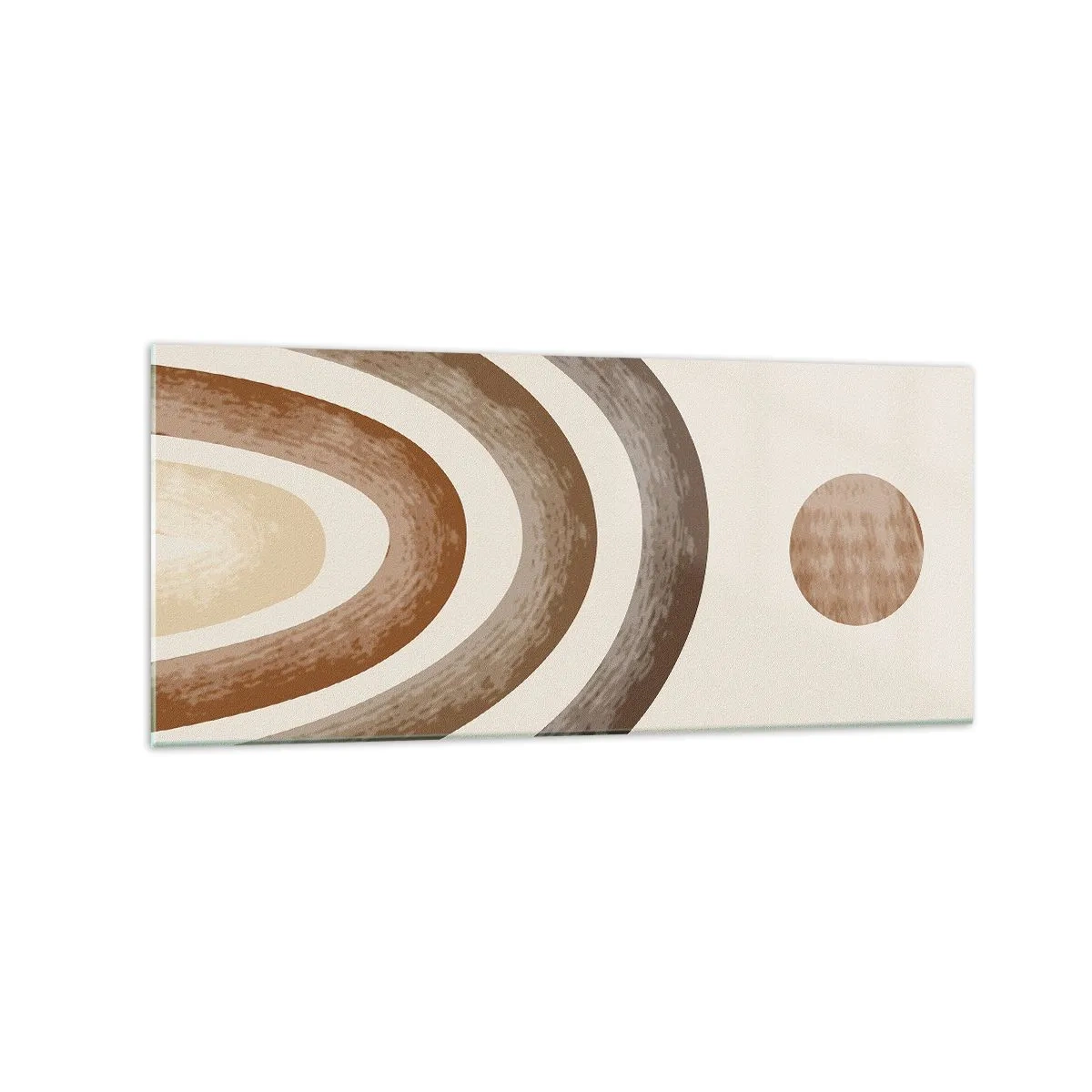 Glasbild - Bild auf glas - Geometrisches Planetenmotiv in Brauntönen - 120x50cm - In einer weit entfernten Galaxie - Moderne Wanddekoration für Wohnzimmer und Schlafzimmer ARTTOR