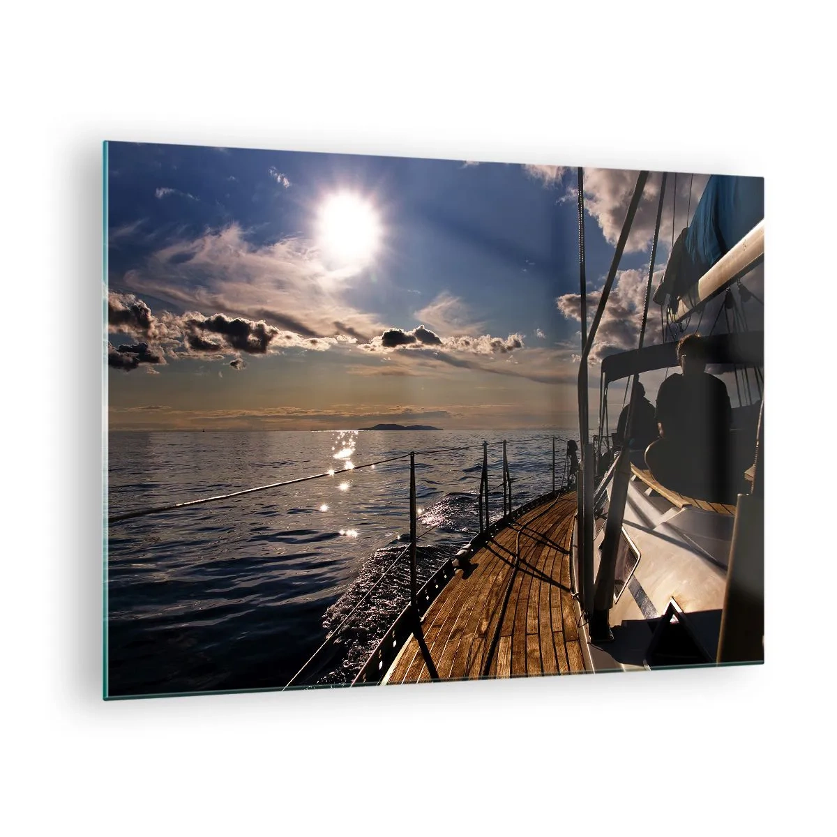 Glasbild - Bild auf glas - Eine Segelbootfahrt in den Sonnenuntergang - 70x50cm - Der Sonne entgegen segeln - Moderne Wanddekoration für Wohnzimmer und Schlafzimmer ARTTOR