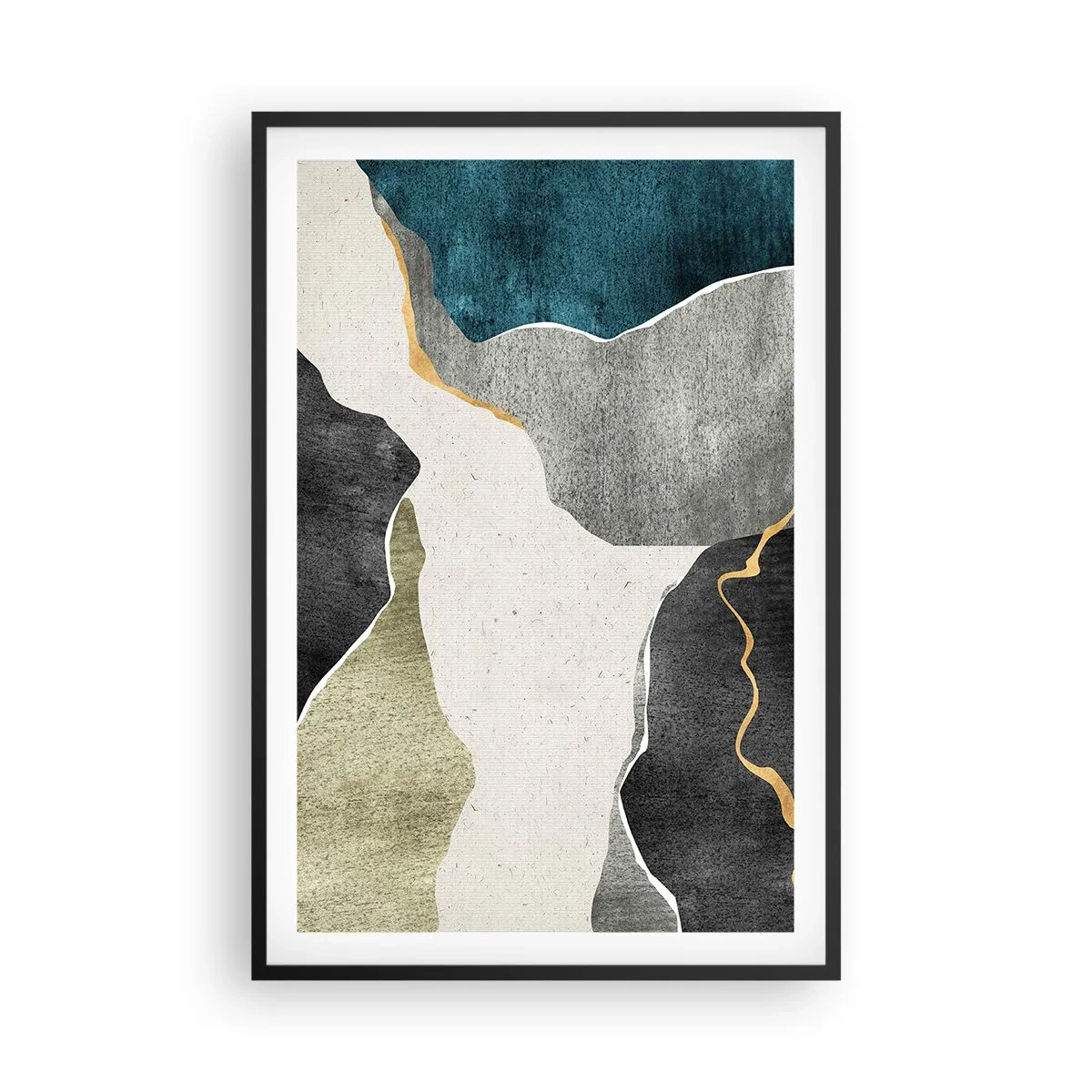 Poster in einem schwarzem Rahmen - Mosaikkomposition mit Goldfaden - 61x91 cm