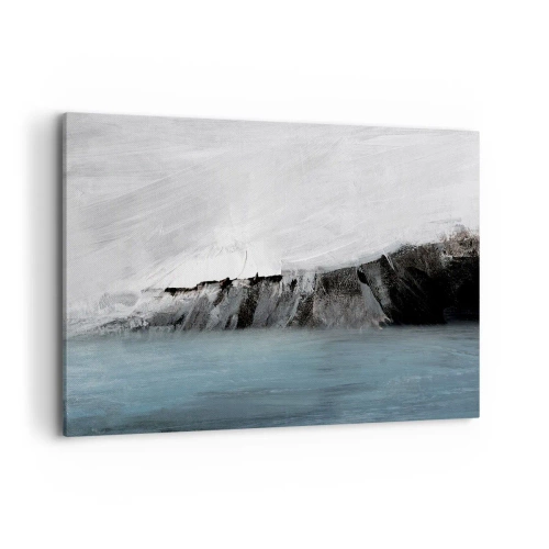 Bild auf Leinwand - Leinwandbild - Abstrakte Landschaft mit Wasser und felsigem Ufer - 100x70cm - Wasser – Erde: Kampf der Naturelemente - Moderne Wanddekoration für Wohnzimmer und Schlafzimmer ARTTOR