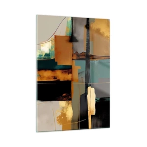 Glasbild - Bild auf glas - Moderne Abstraktion mit kontrastierendem Gold, Schwarz und Türkis - 50x70cm - Abstraktion – Licht und Schatten - Moderne Wanddekoration für Wohnzimmer und Schlafzimmer ARTTOR