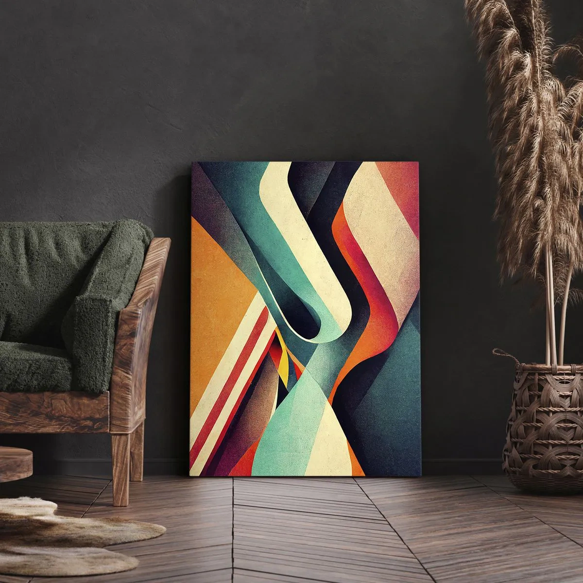 Bild auf Leinwand - Leinwandbild - Bunte abstrakte Wellen in einer dynamischen Komposition - 50x70cm - Intensive Komposition - Moderne Wanddekoration für Wohnzimmer und Schlafzimmer ARTTOR