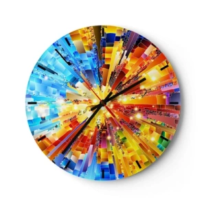 Wanduhr - Glasuhr - Eine farbenfrohe Abstraktion im Mosaikstil voller Energie - 30x30cm - In Medienauflösung - Moderne Wanddekoration für Wohnzimmer, Küche und Schlafzimmer ARTTOR